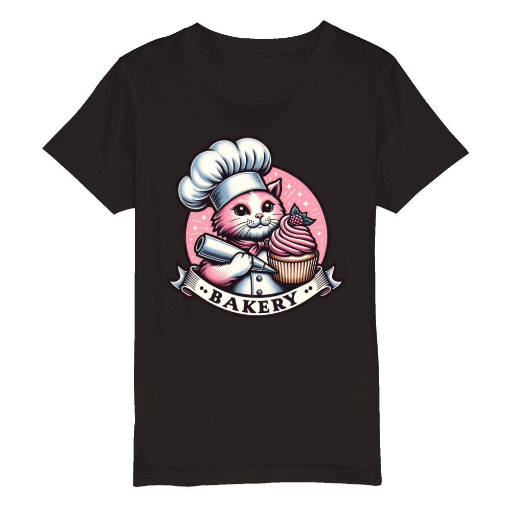 Pink Kitty Bakery-Kawaii Cupcake Design Organic Kids Crewneck T-shirt