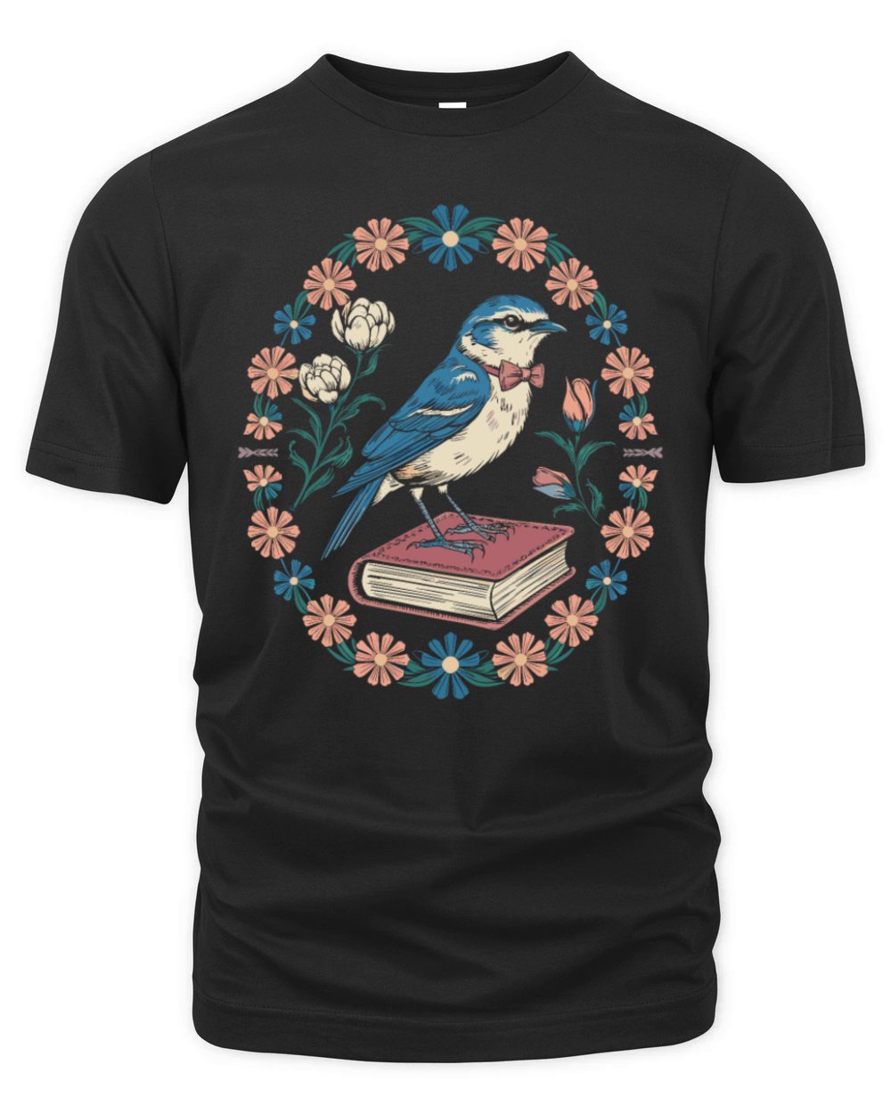 Cottagecore Bluebird on Book with Floral Frame Organic Unisex T-shirt