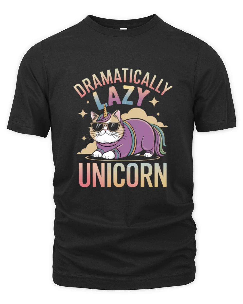 Lazy Unicorn Cat Enjoying Magical Rainbow Days Organic Unisex T-shirt