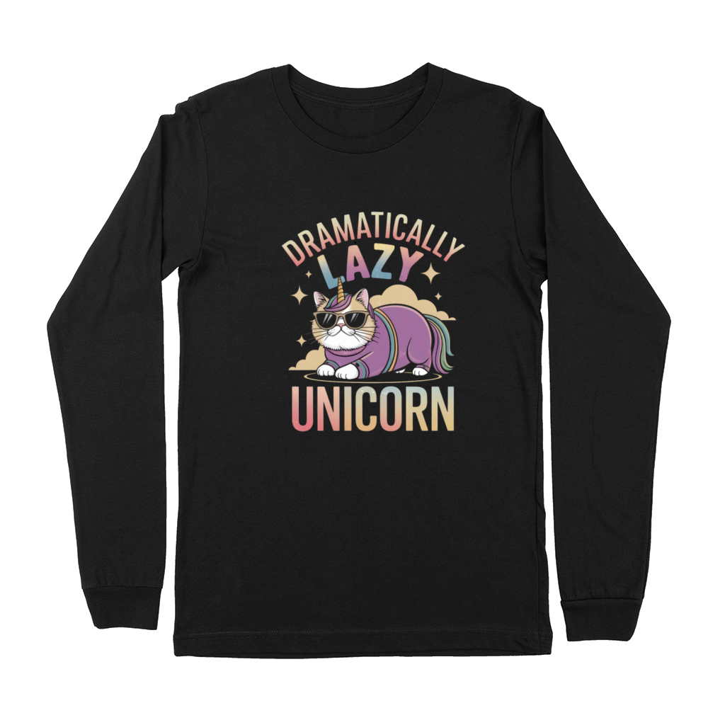 Lazy Unicorn Cat Enjoying Magical Rainbow Days Premium Long Sleeve