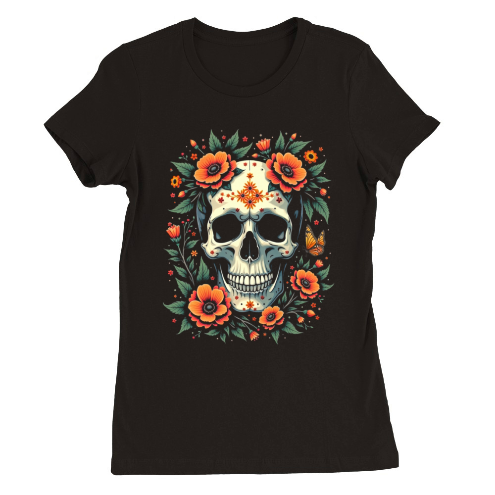 Colorful Skull Design Premium Womens Crewneck T-shirt