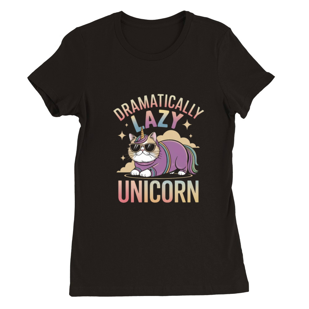 Lazy Unicorn Cat Enjoying Magical Rainbow Days Premium Womens Crewneck T-shirt