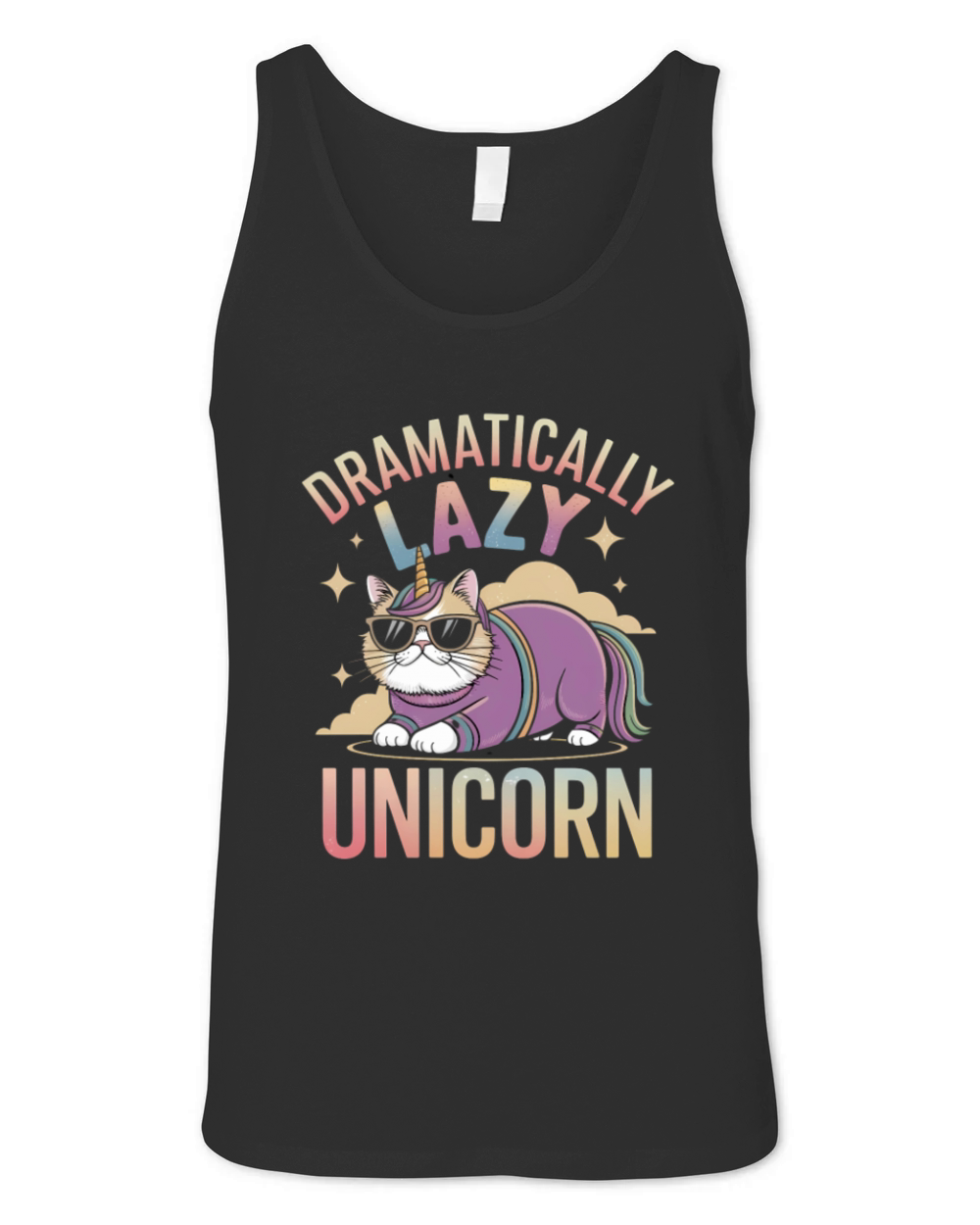 Lazy Unicorn Cat Enjoying Magical Rainbow Days Unisex Jersey Tank
