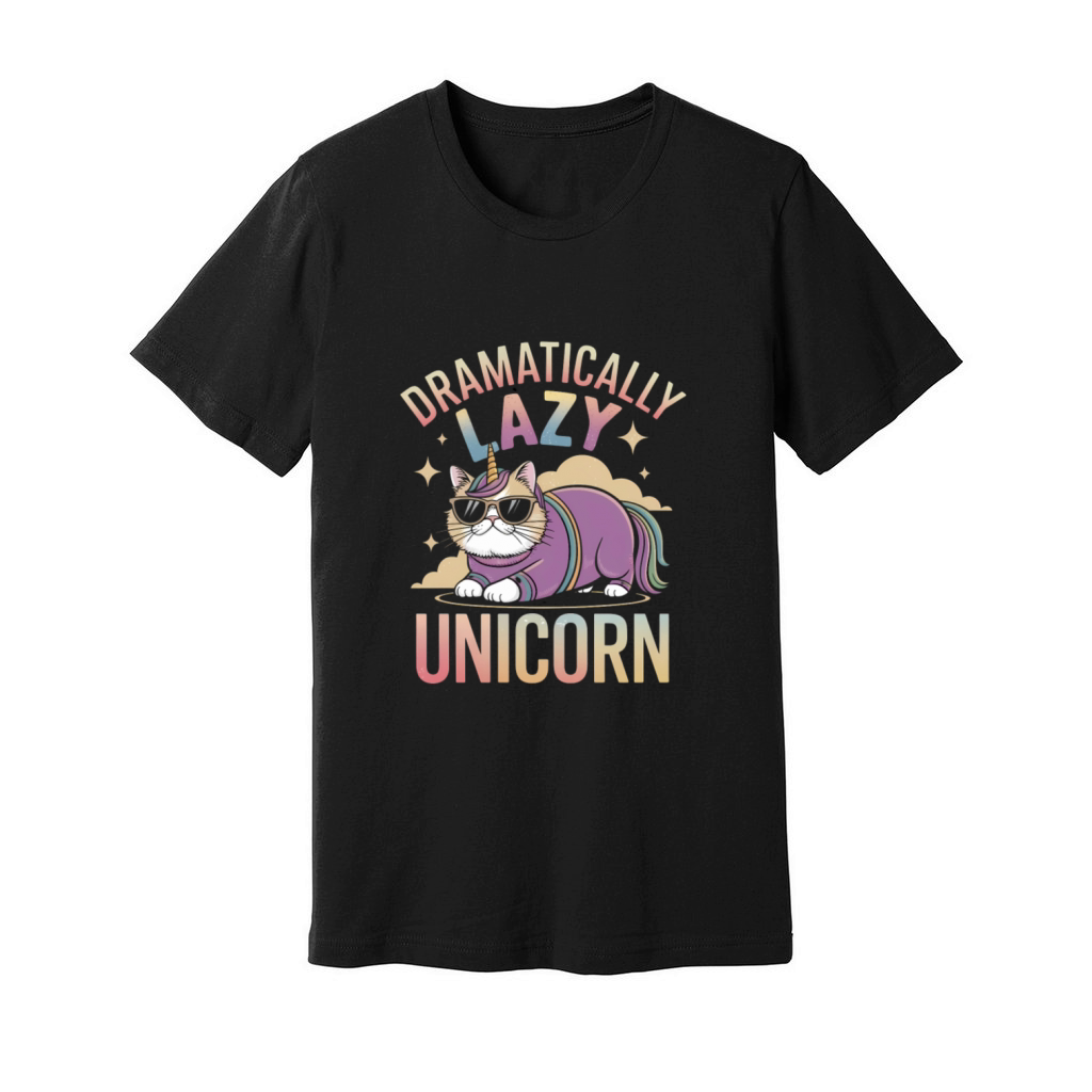 Lazy Unicorn Cat Enjoying Magical Rainbow Days Unisex Jersey Tee
