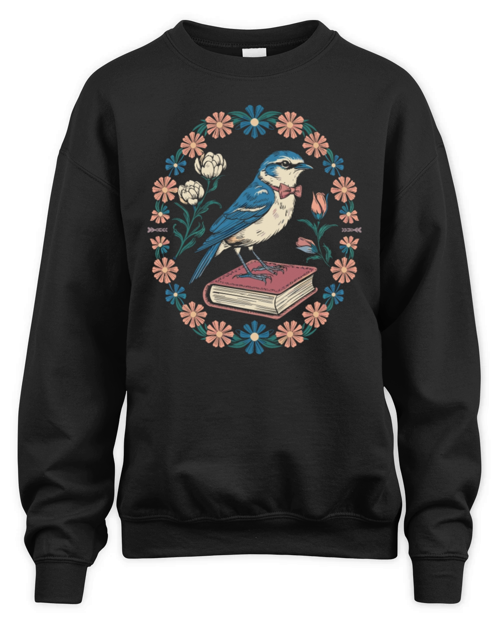 Cottagecore Bluebird on Book with Floral Frame Unisex Premium Crewneck Sweatshirt