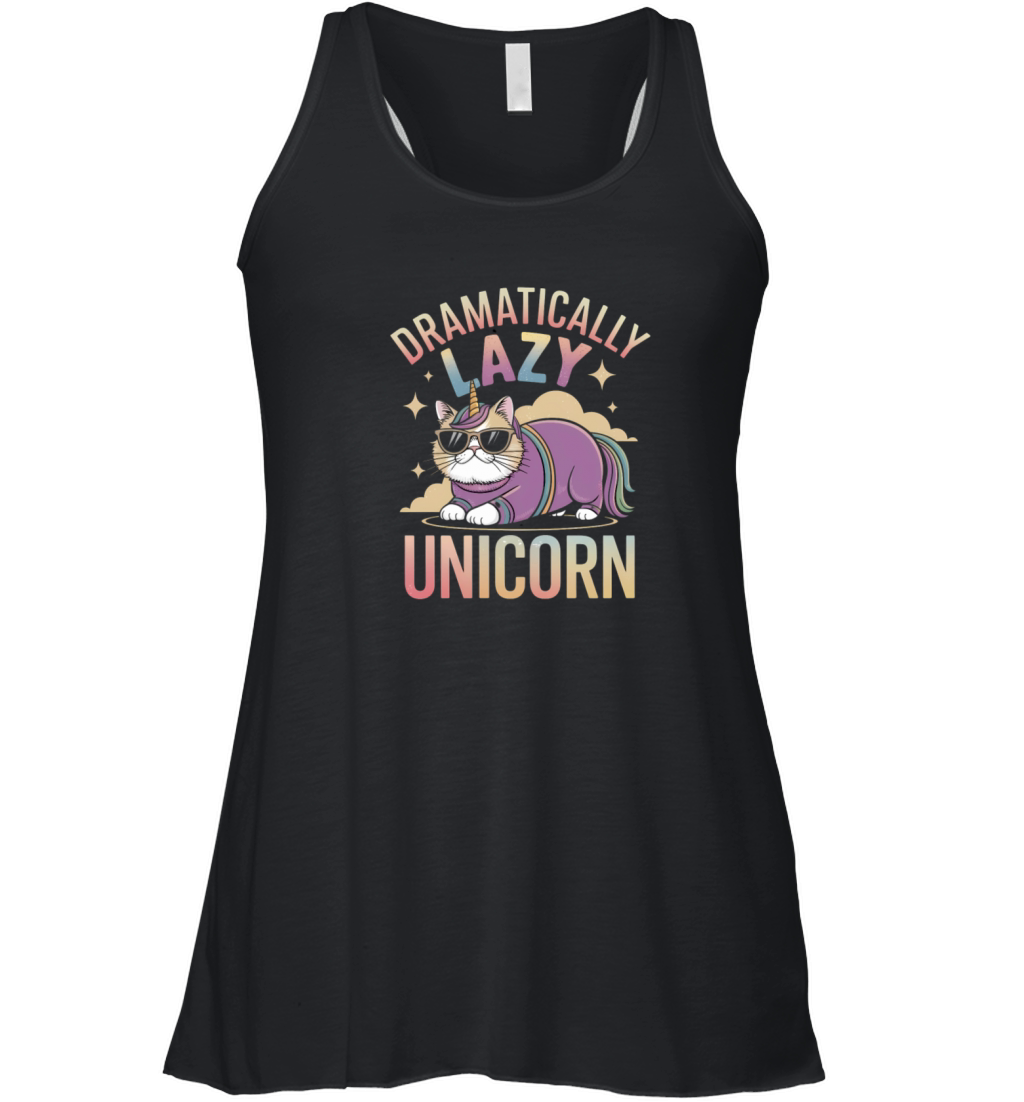 Lazy Unicorn Cat Enjoying Magical Rainbow Days Women's Flowy Tank Top