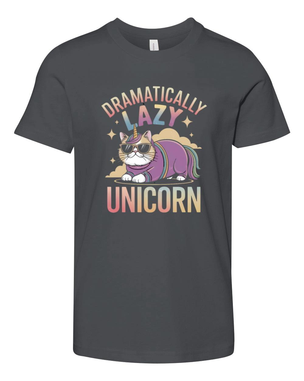 Lazy Unicorn Cat Enjoying Magical Rainbow Days Youth Unisex Jersey Tee
