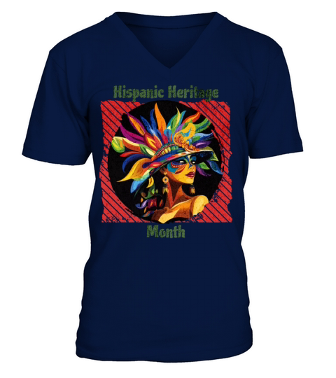 Elegant Hispanic Heritage Month Feathered Mask V-Neck T-shirt