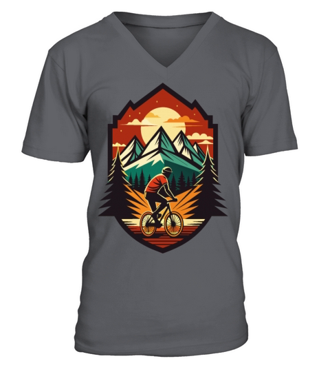Mountain Biking Adventure - Vintage Sunset Style V-Neck T-shirt
