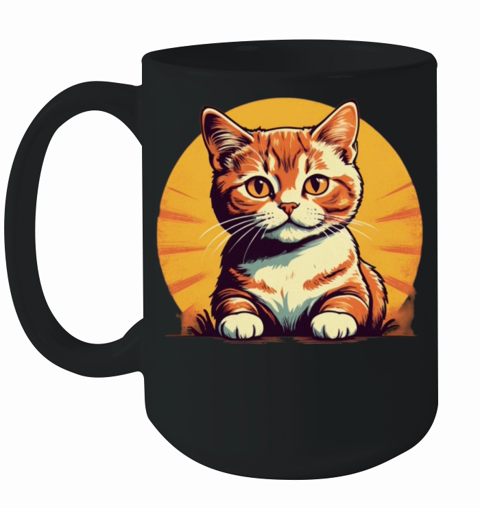 Retro Comic Style Cute Kitty - Vintage Feline Fun Ceramic Mug