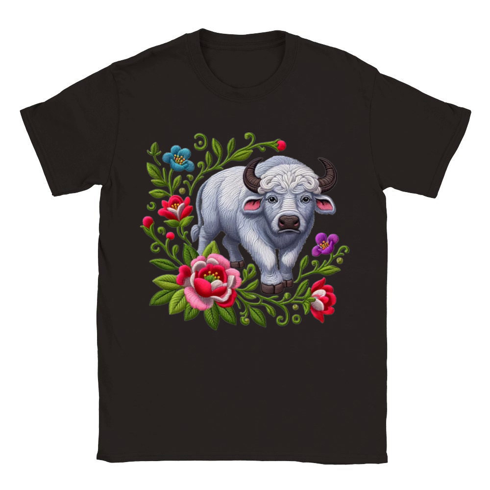 Charming Buffalo with Floral Ornaments Classic Kids Crewneck T-shirt