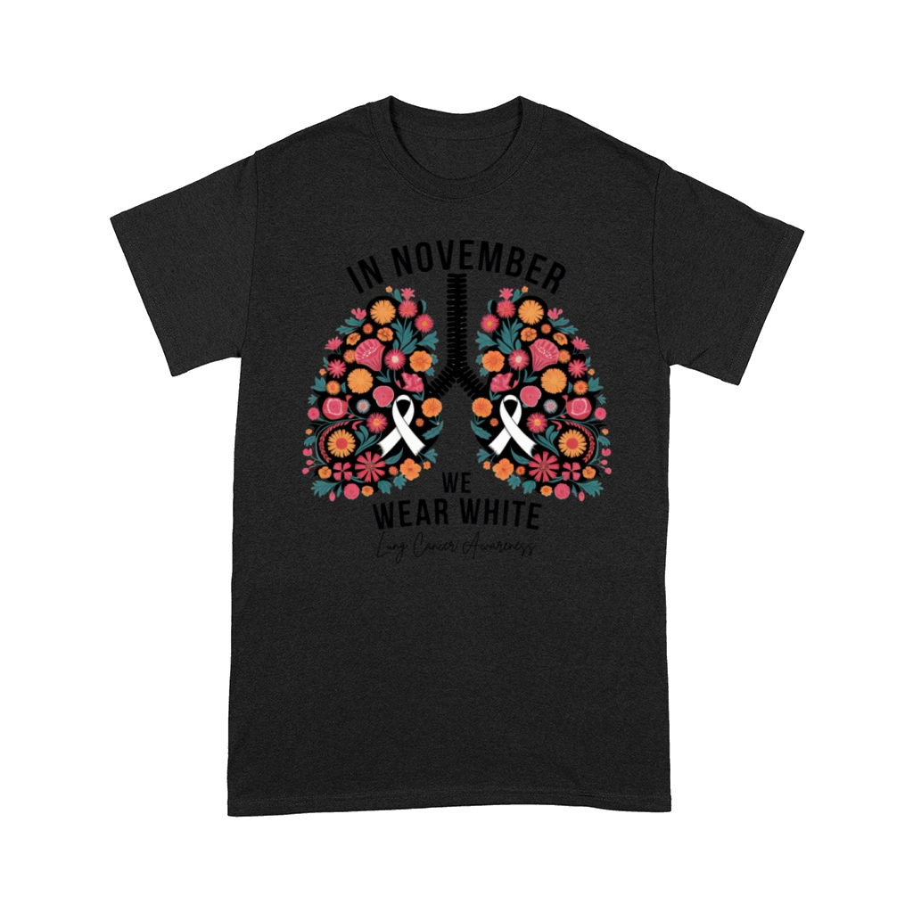 Floral Lung Cancer Awareness White Ribbon Comfort T-shirt