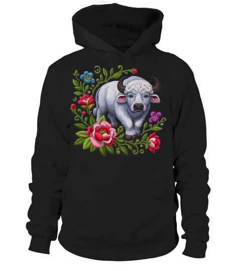 Charming Buffalo with Floral Ornaments Hoodie Unisex