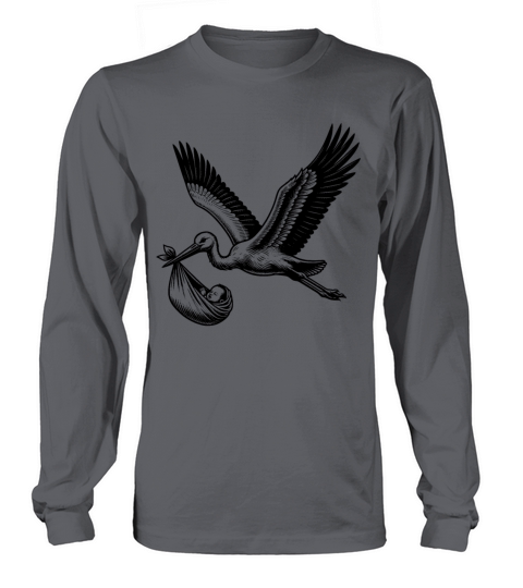 Vintage Stork Carrying Baby Illustration for New Long sleeved Unisex
