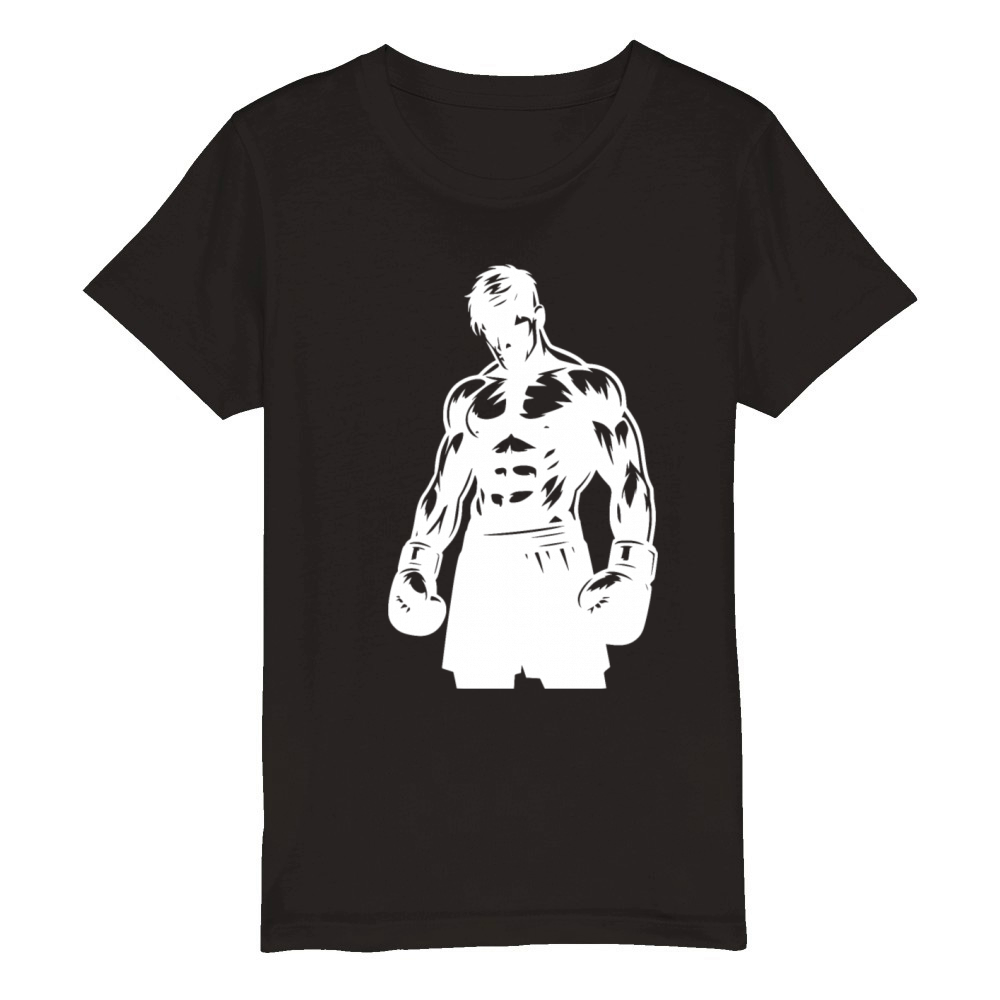 Boxer In Boxing Match Mode Vintage Shadow Style Organic Kids Crewneck T-shirt