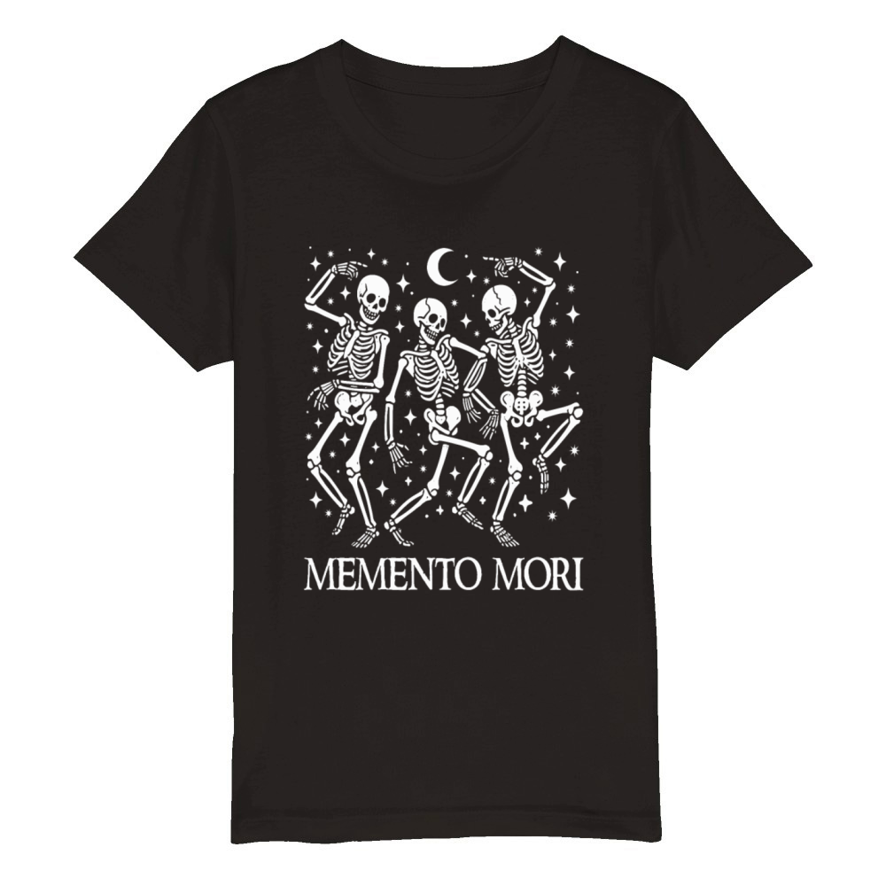 Memento Mori Latin Death Quote Dancing Skeletons Organic Kids Crewneck T-shirt
