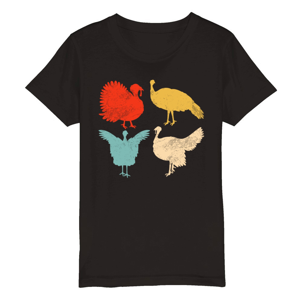 Vintage Thanksgiving Turkey Funny Retro Gift Organic Kids Crewneck T-shirt