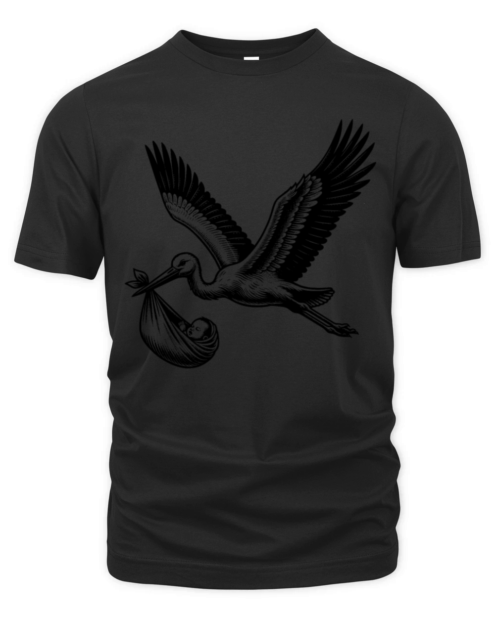 Vintage Stork Carrying Baby Illustration for New Organic Unisex T-shirt