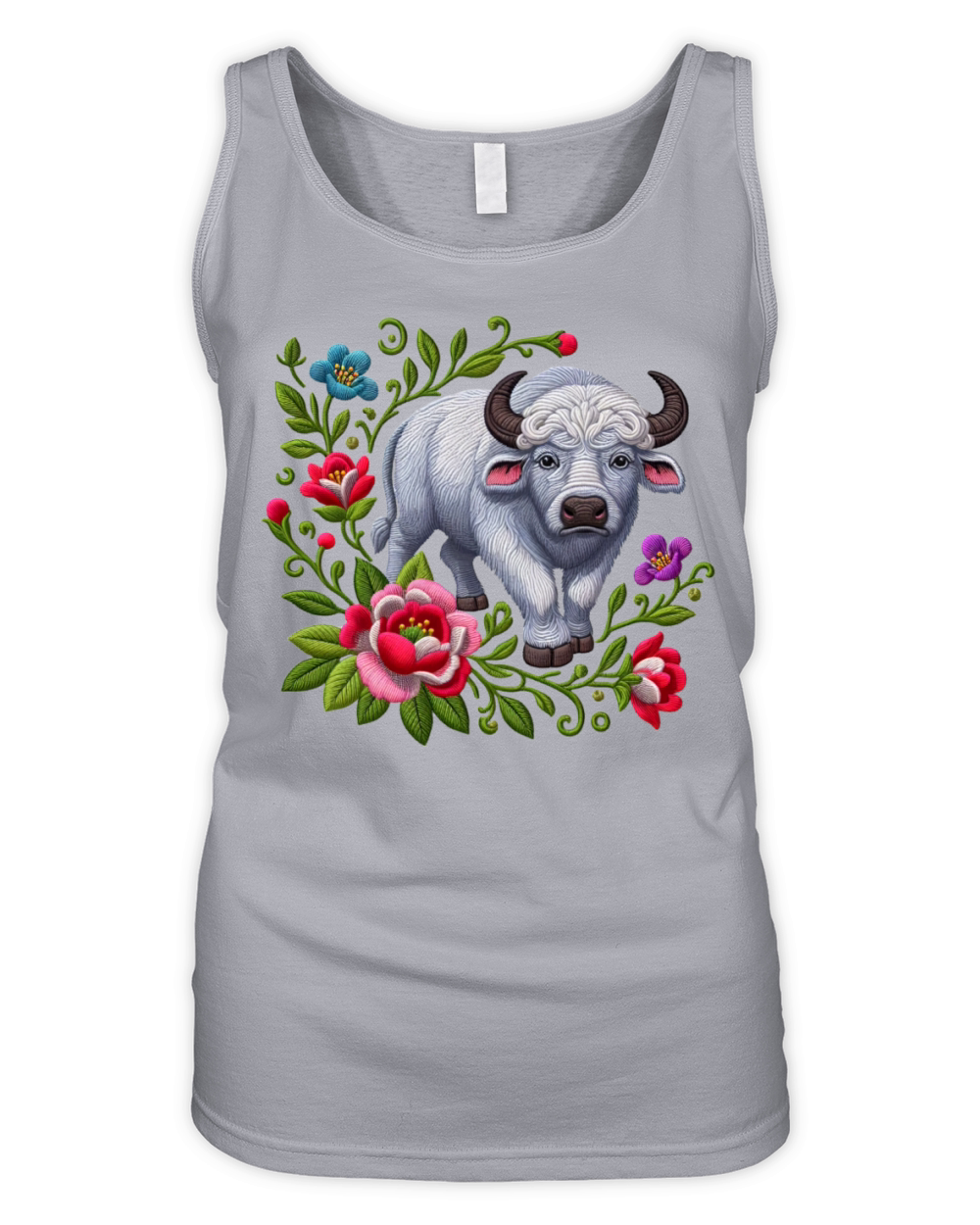 Charming Buffalo with Floral Ornaments Organic Women's Tank Top