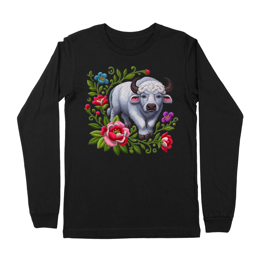 Charming Buffalo with Floral Ornaments Premium Long Sleeve