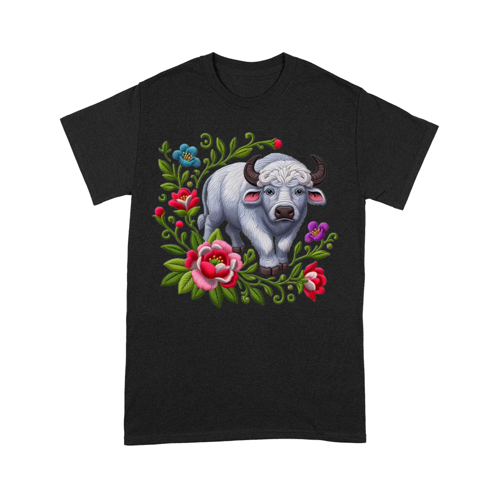 Charming Buffalo with Floral Ornaments Premium T-shirt