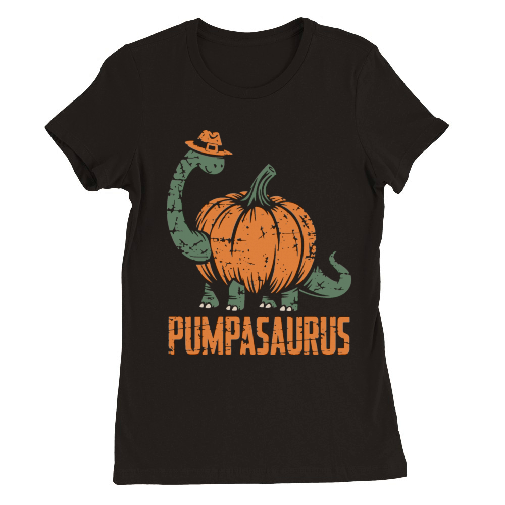 Pumpasaurus Dinosaur Gourd Halloween Thanksgiving Premium Womens Crewneck T-shirt