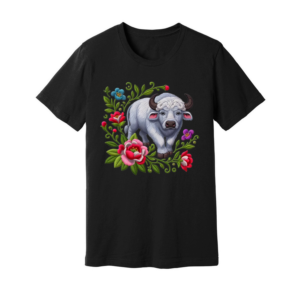 Charming Buffalo with Floral Ornaments Unisex Jersey Tee