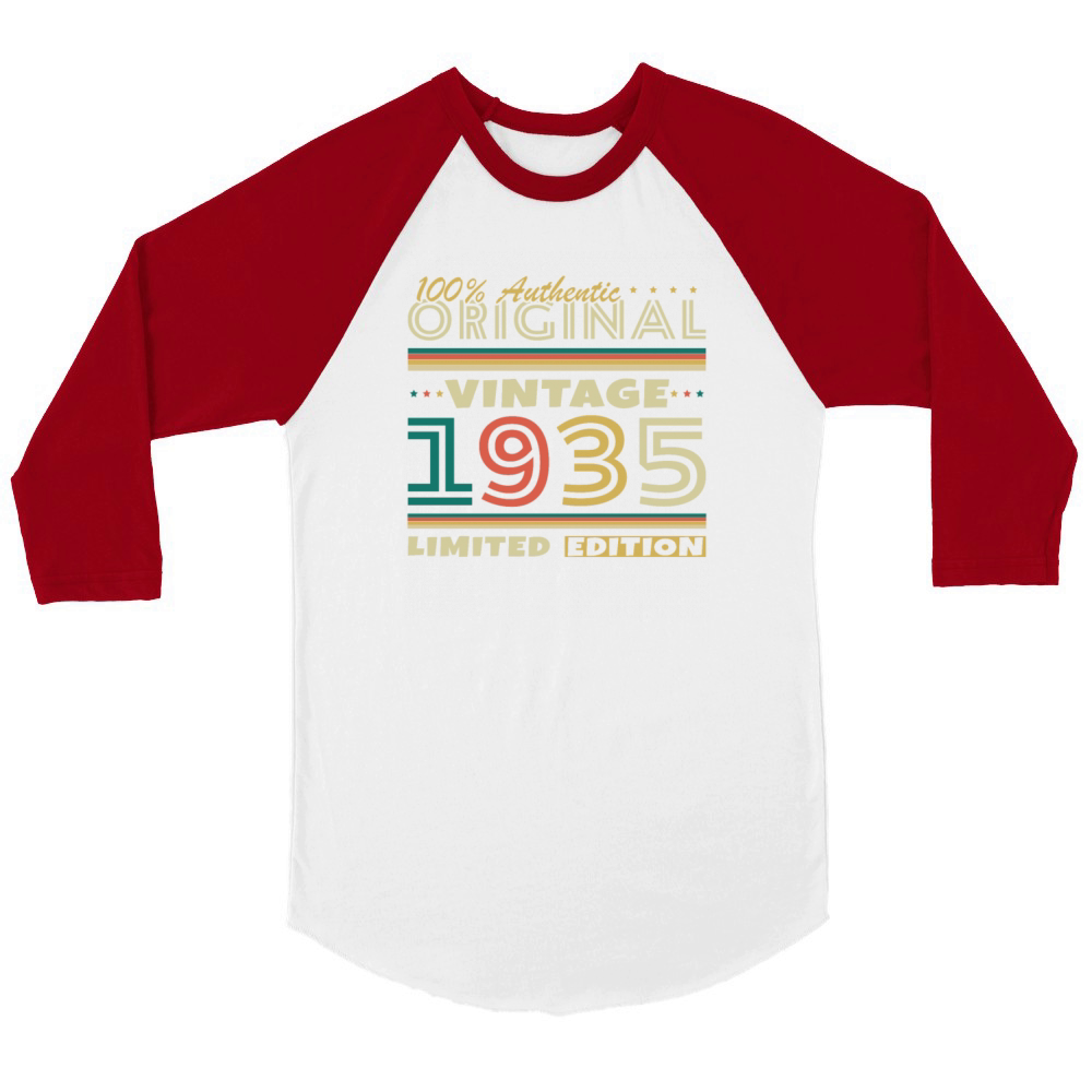 90 Years 1935 Vintage Retro Birthday Gift Unisex ¾ sleeve Raglan T-shirt