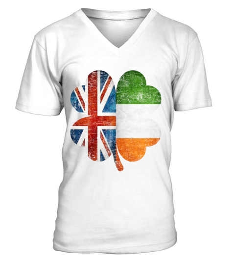 British Irish Shamrock United Kingdom Ireland Flag V-Neck T-shirt