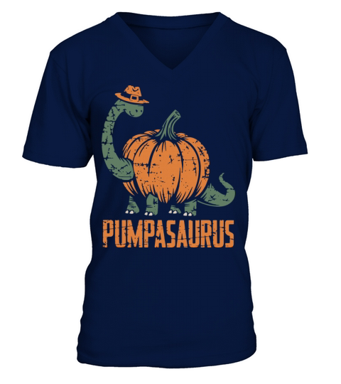 Pumpasaurus Dinosaur Gourd Halloween Thanksgiving V-Neck T-shirt