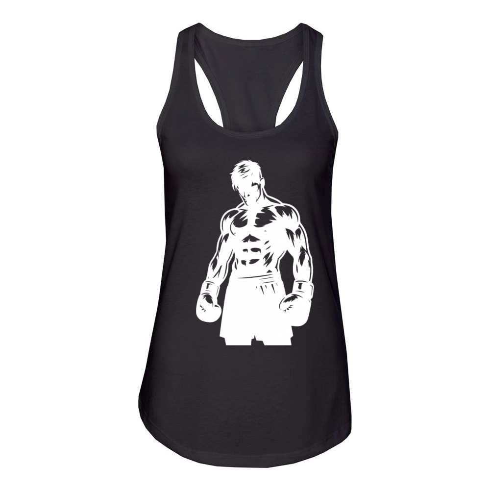 Boxer In Boxing Match Mode Vintage Shadow Style Women's Racerback Tank