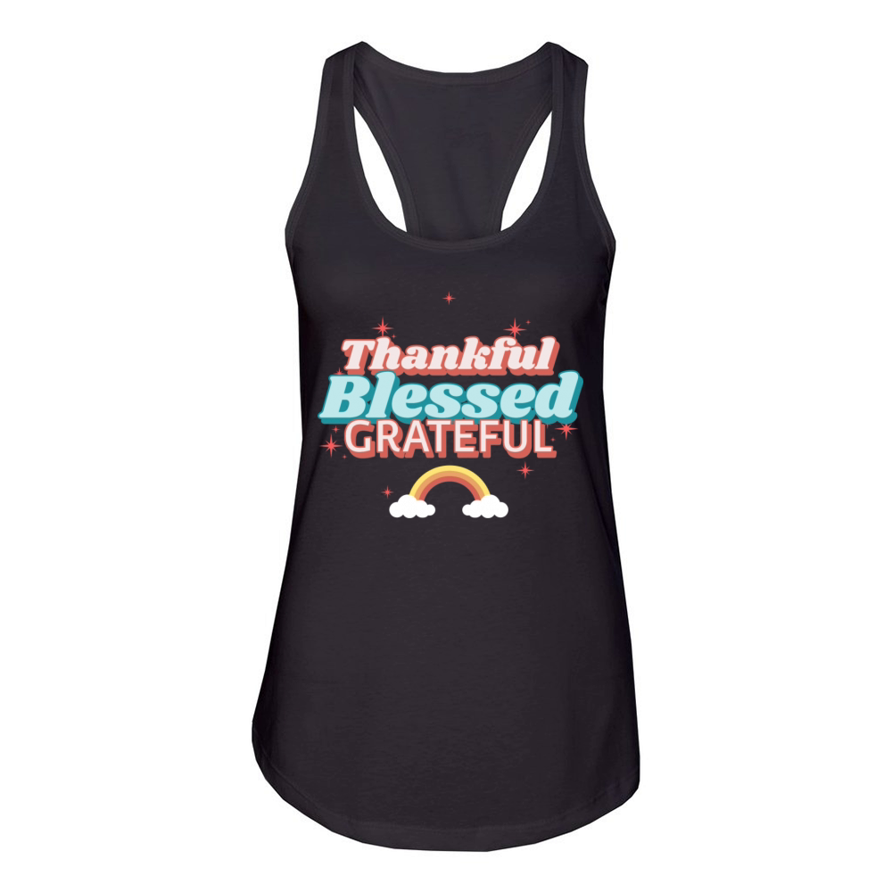 Thankful Blessed Grateful Women's Racerback Tank