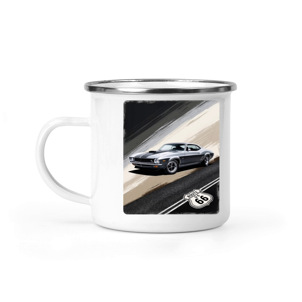 American Muscle Car Route 66 monochrome Camping Mug