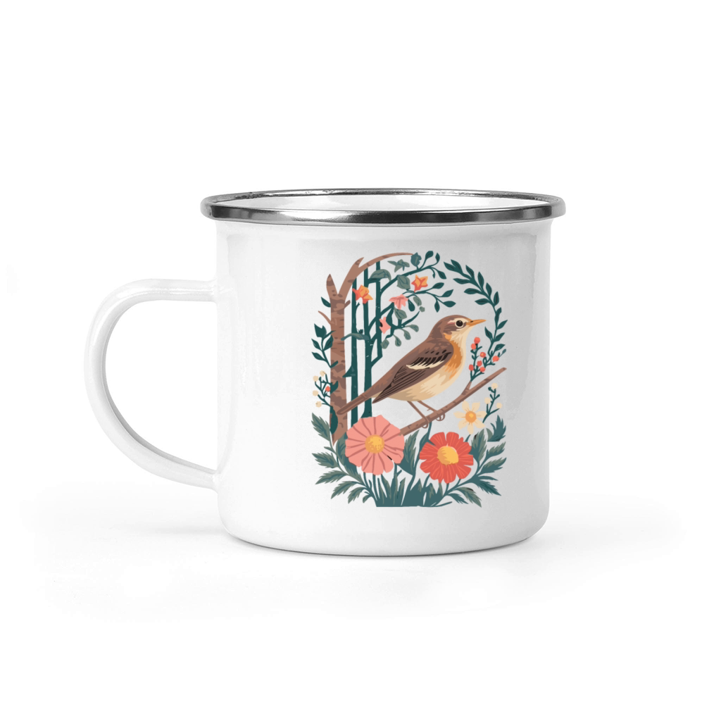 Cottagecore Bird and Floral Harmony Camping Mug