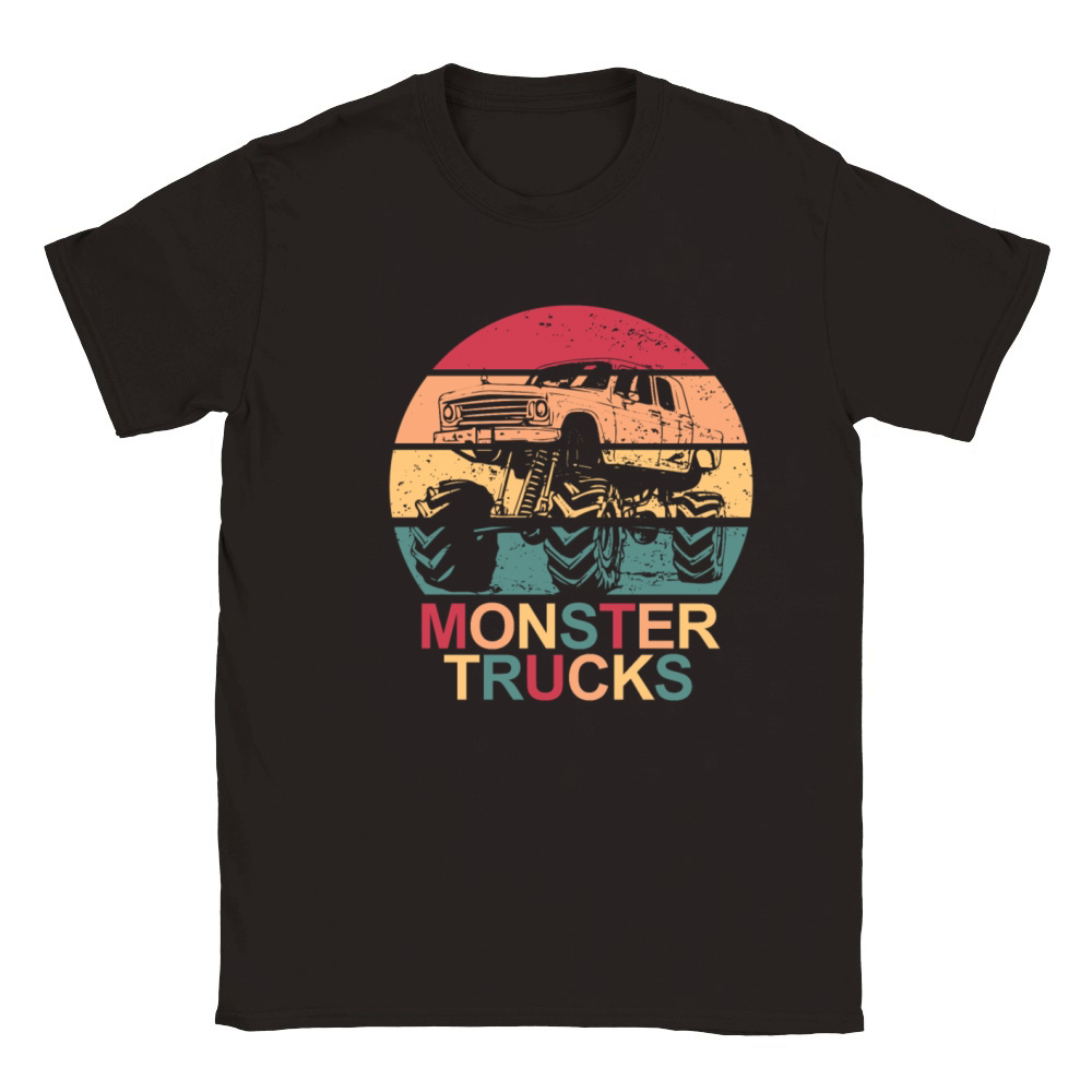 Monster Trucks Retro Sunset Kids Monster Truck Classic Kids Crewneck T-shirt