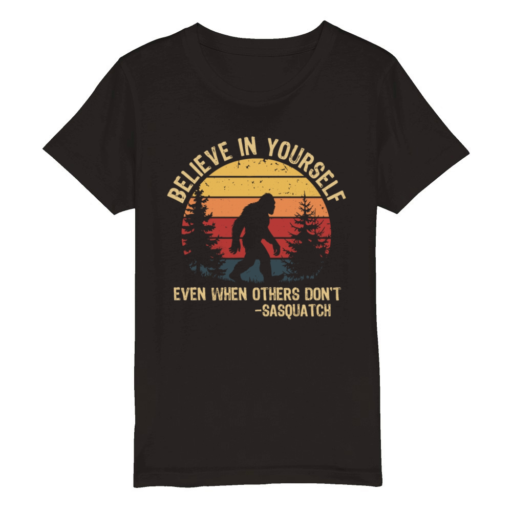 Believe in Yourself Sasquatch Retro Sunset Forest Organic Kids Crewneck T-shirt