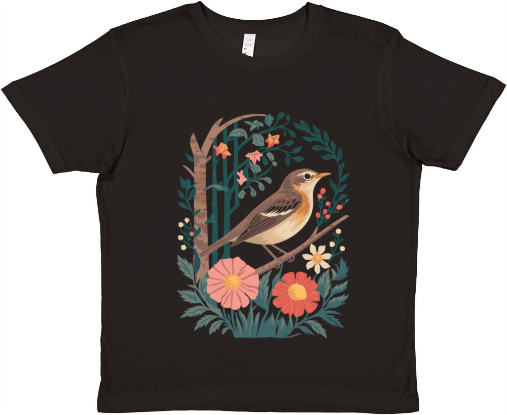 Cottagecore Bird and Floral Harmony Premium Kids Crewneck T-shirt