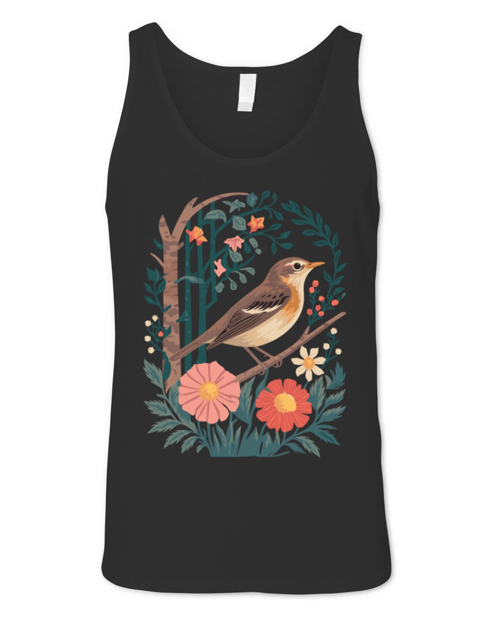 Cottagecore Bird and Floral Harmony Unisex Jersey Tank