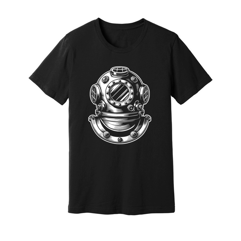Classic Diving Helmet In Retro Illustration Style Unisex Jersey Tee