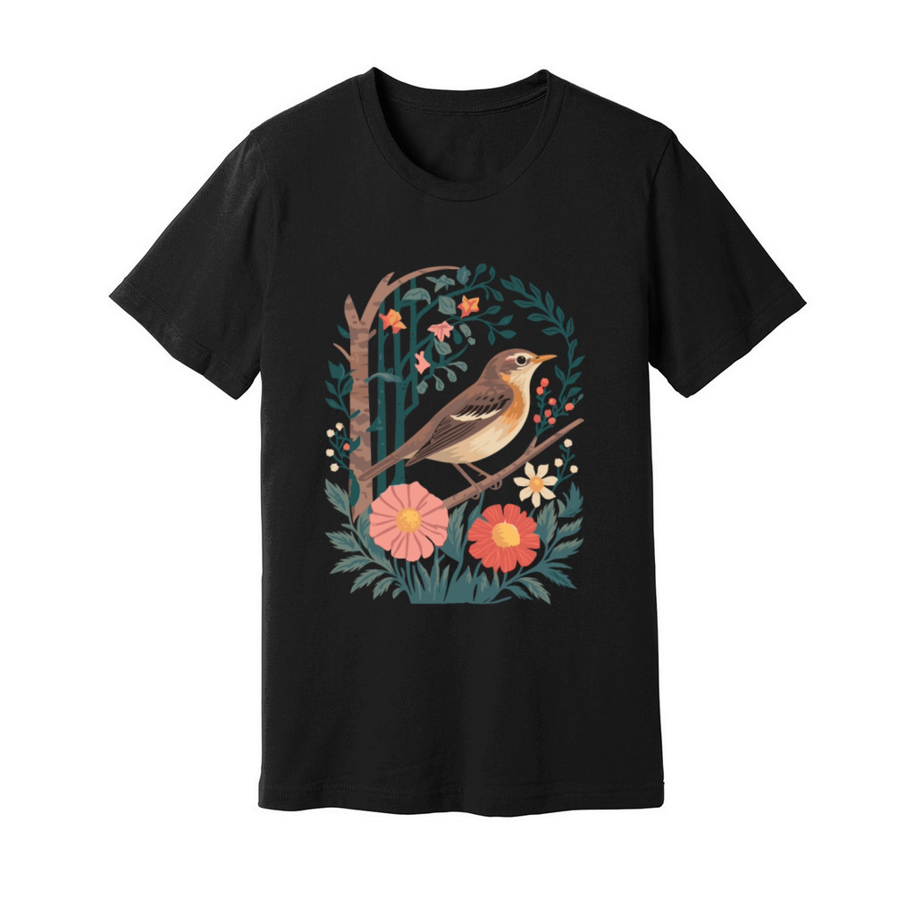Cottagecore Bird and Floral Harmony Unisex Jersey Tee