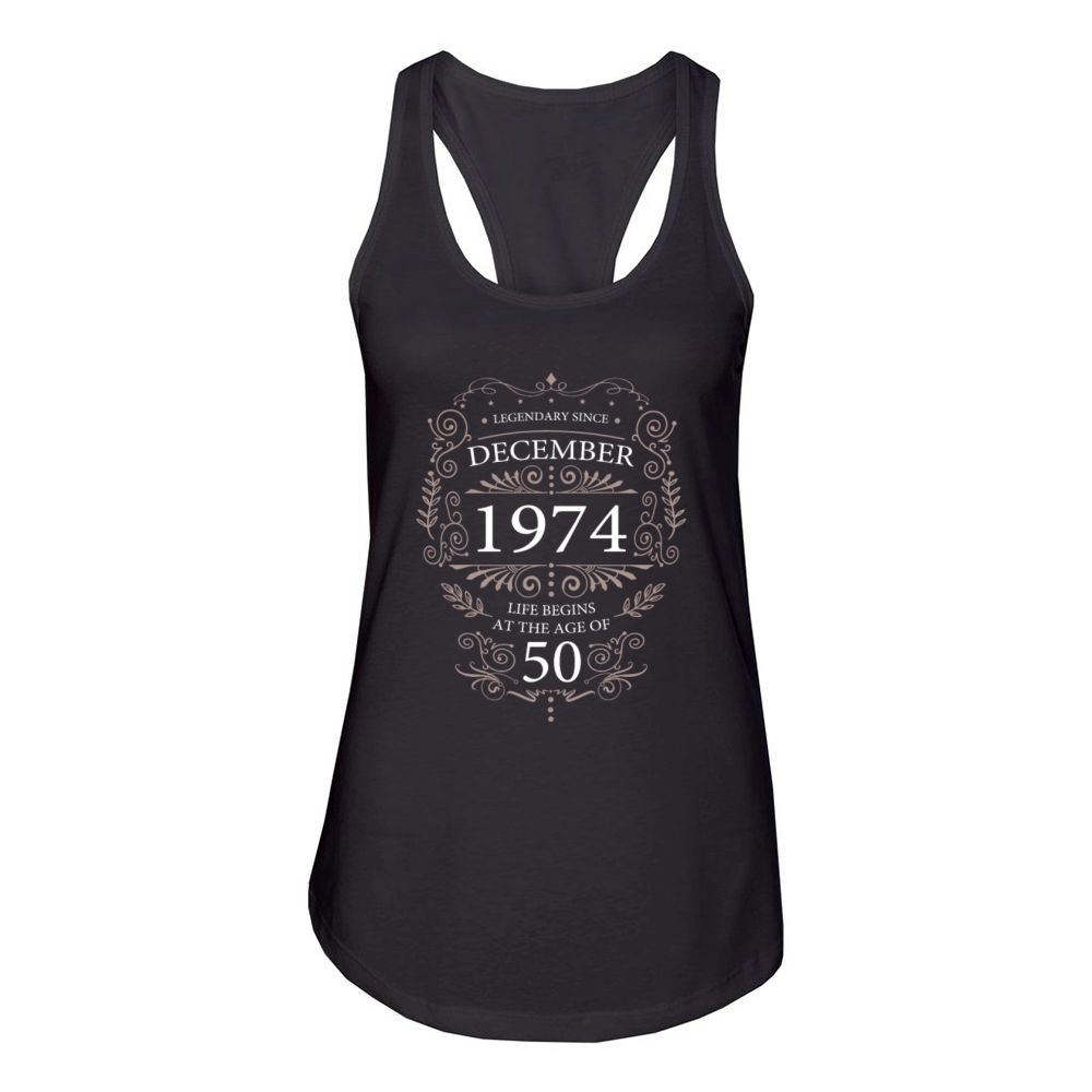 Legendary since December 1974 Birthday Ornament Women's Racerback Tank