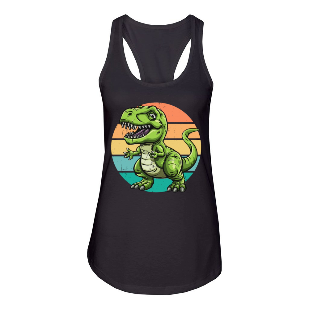 Retro T-Rex Dinosaur Cartoon Women's Racerback Tank