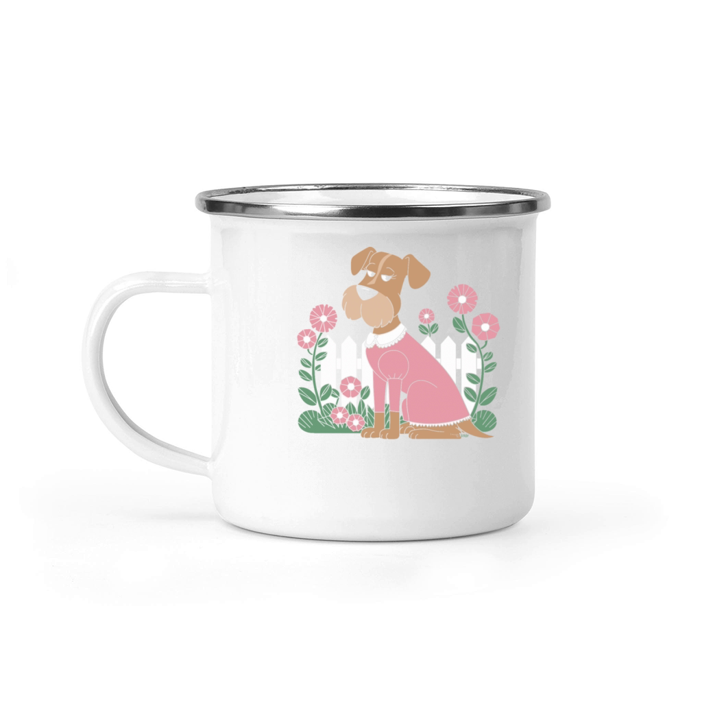 Cottagecore Dog in Pink Dress with Flowers Camping Mug