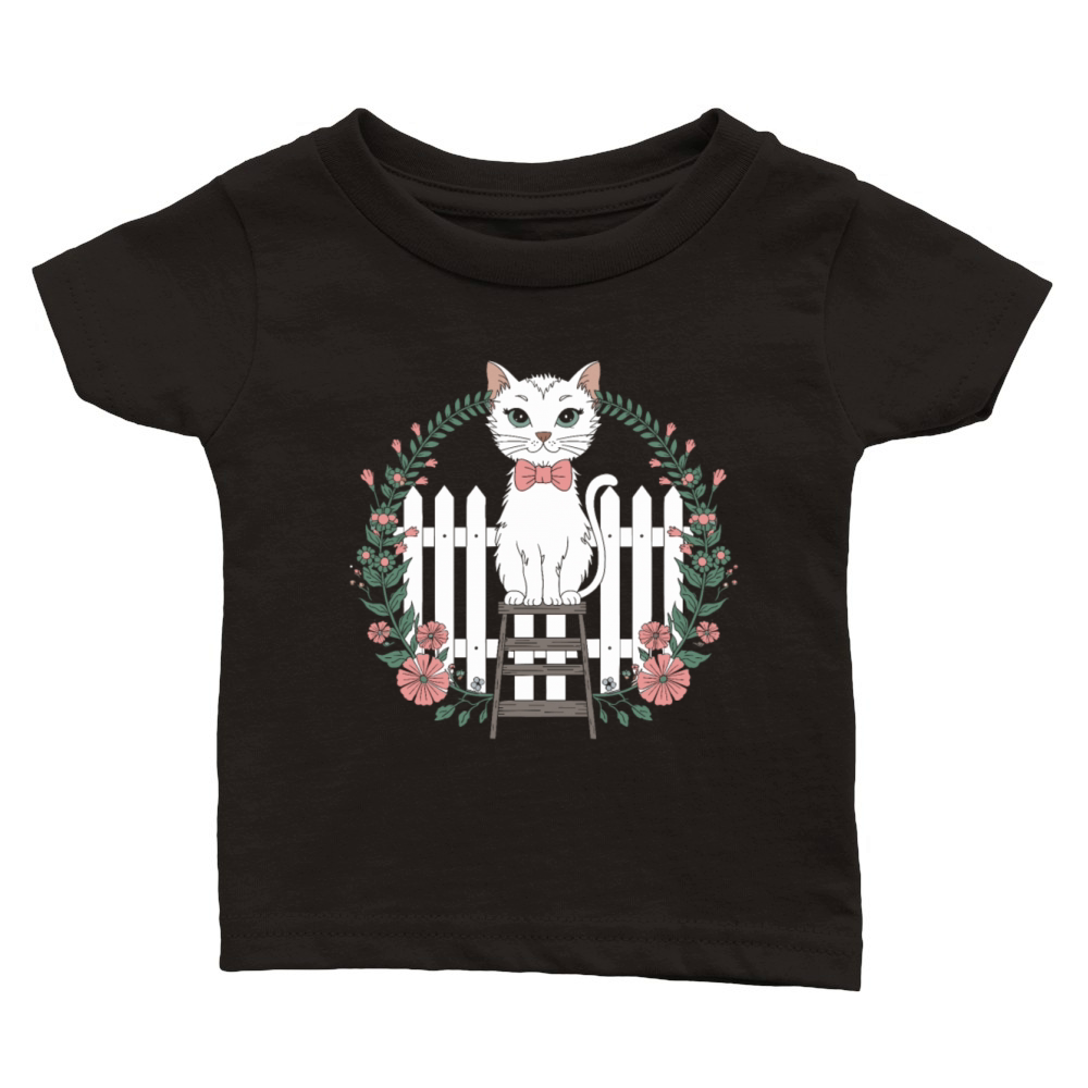 Cottagecore Cat with Floral Wreath Charm Classic Baby Crewneck T-shirt