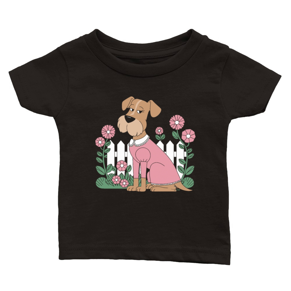 Cottagecore Dog in Pink Dress with Flowers Classic Baby Crewneck T-shirt