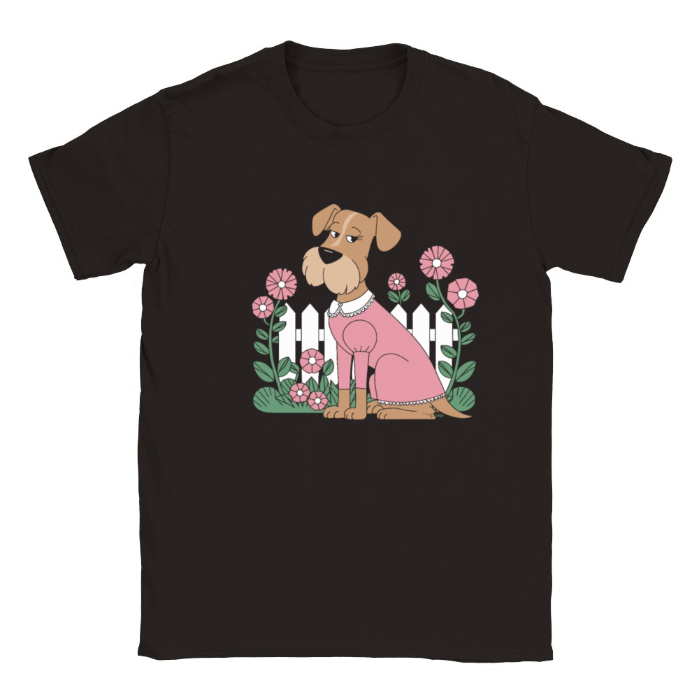 Cottagecore Dog in Pink Dress with Flowers Classic Kids Crewneck T-shirt
