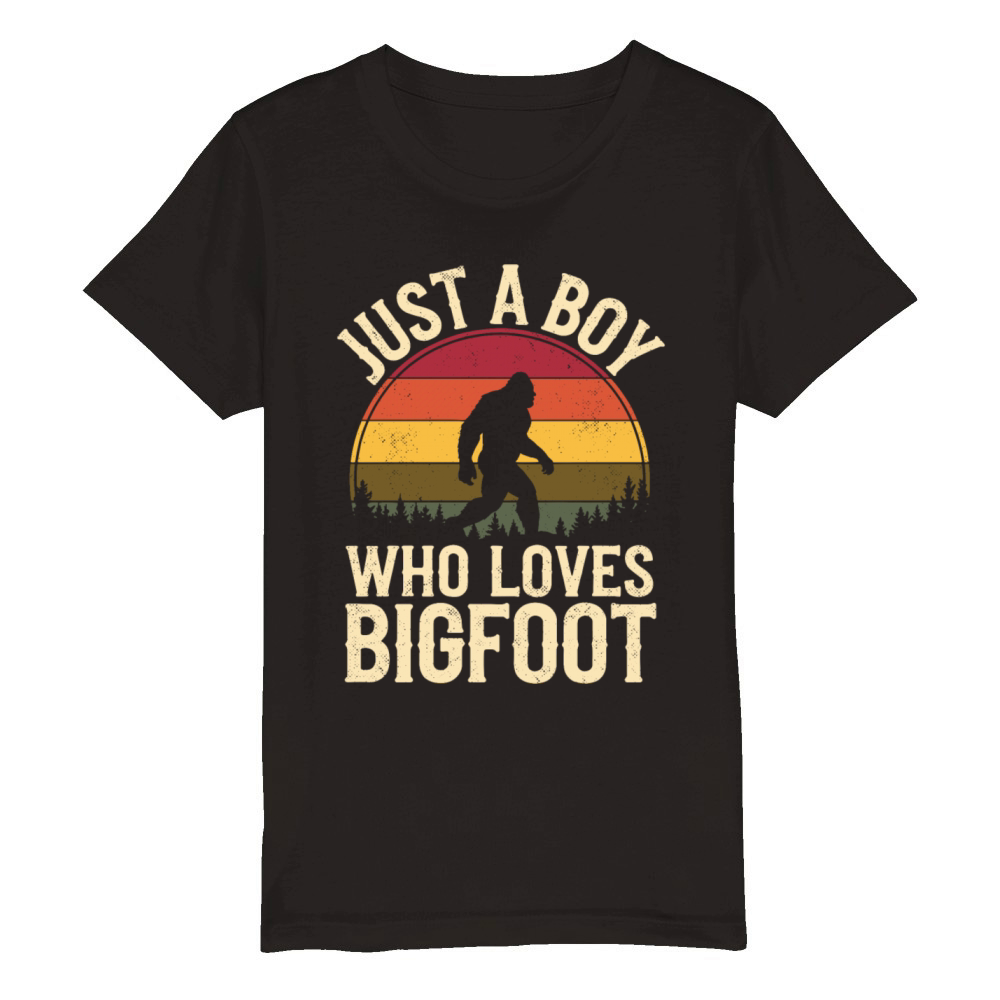 Just A Boy Who Loves Bigfoot Forest Adventure Organic Kids Crewneck T-shirt