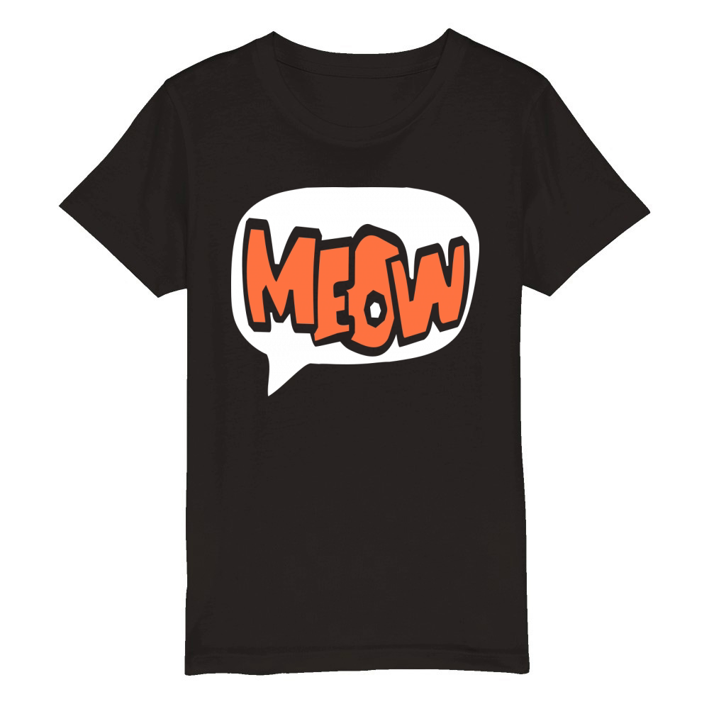 Meow Cat Speech Bubble Cartoon Text Quote Letters Organic Kids Crewneck T-shirt