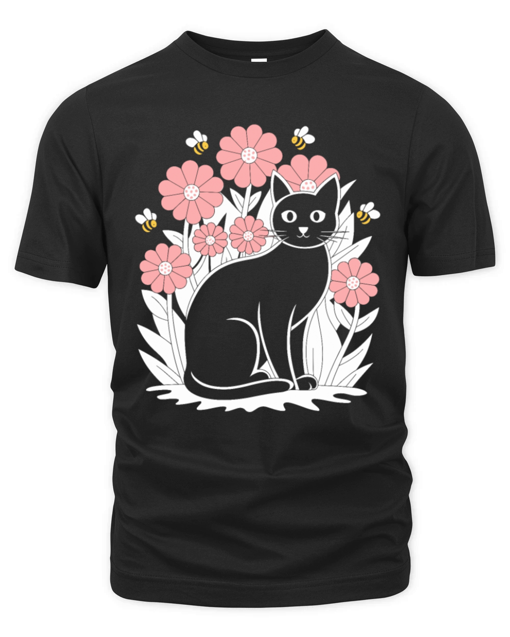 Cottagecore Black Cat with Flowers and Bees Organic Unisex T-shirt