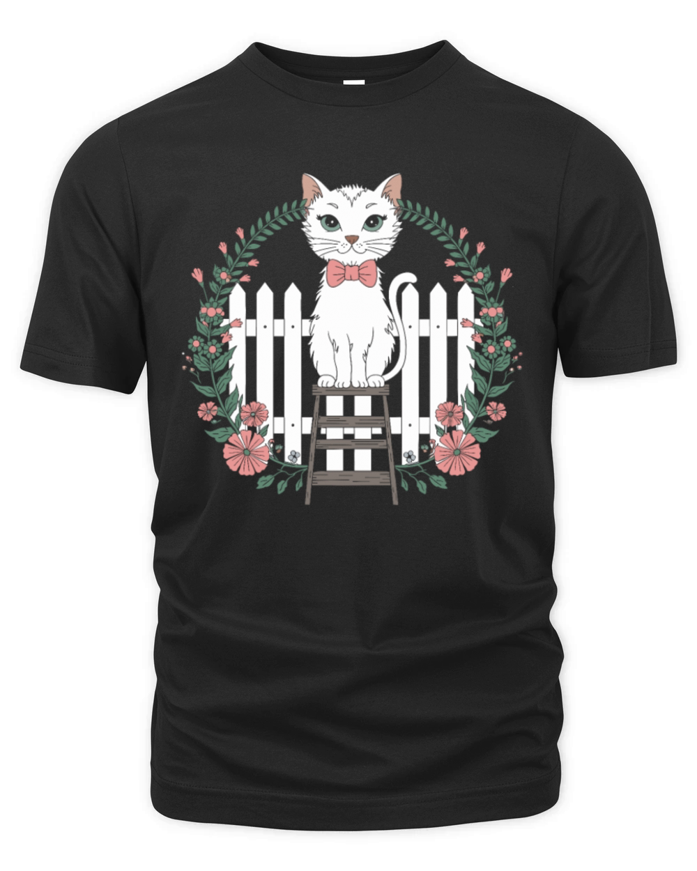 Cottagecore Cat with Floral Wreath Charm Organic Unisex T-shirt
